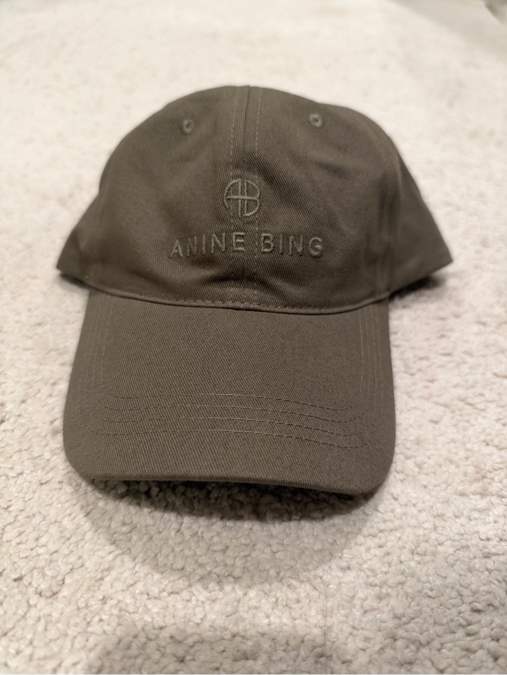 Anine Bing Olive Green Embroidered Logo Cap